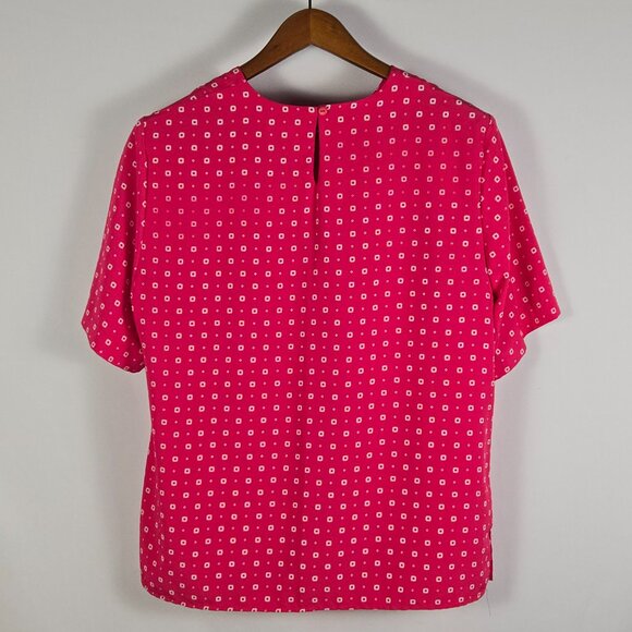 Worthington Vintage Pink Geometric‎ Blouse Large Short Sleeve Mod Retro 80s - Picture 2 of 10